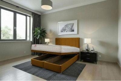 Knight Sleep Emily Ottoman Bed Mustard Plush 6Ft  With Mattress & 24"headboardSuper King from B&Q