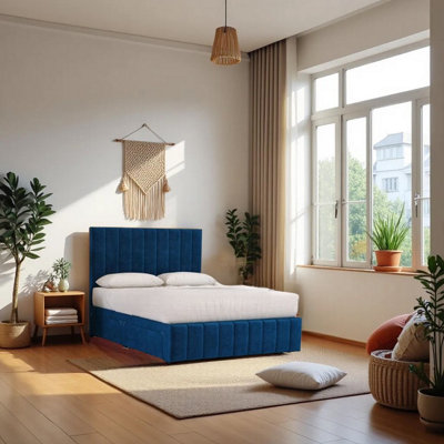 B&Q -  Paris Navy Plush 4Ft6 Bed Set With Mattress2 Drawers Same Side & 24"headboardDouble