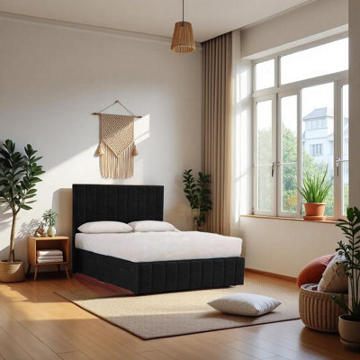 B&Q -  Paris Black Plush 6Ft Bed Set With Mattress2 Drawers Same Side & 24"headboardSuper King