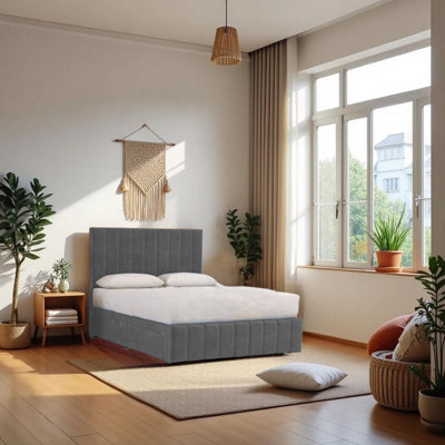 B&Q -  Paris Grey Plush 6Ft Bed Set With Mattress2 Drawers Same Side & 24"headboardSuper King