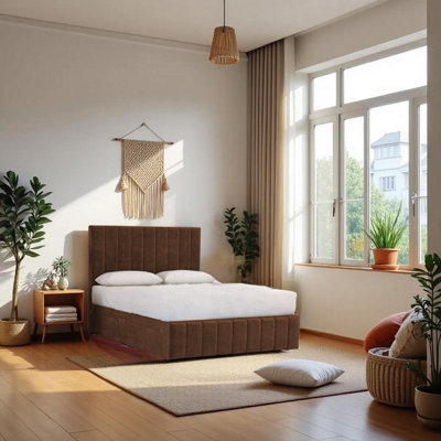 B&Q -  Paris Mocca Plush 4Ft6 Bed Set With Mattress2 Drawers Same Side & 24"headboardDouble
