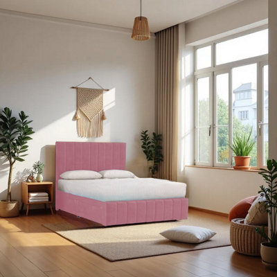 B&Q -  Paris Pink Plush 6Ft Bed Set With Mattress2 Drawers Same Side & 24"headboardSuper King