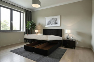 Knight Sleep Emily Ottoman Bed Black Plush 2Ft6  With Mattress & 24"headboardSmall Single from B&Q