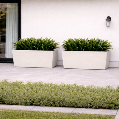 Fargro Home And Garden Wide Trough Planter White Polystone Outdoor Plant Pot 75Cm X 35Cm X 35Cm 68L Large from B&Q