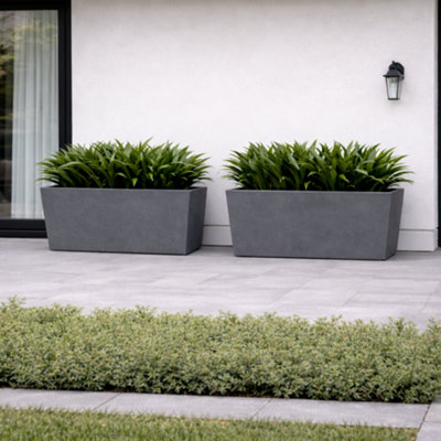 Fargro Home And Garden Narrow Trough Planter Light Grey Polystone Outdoor Plant Pot 79Cm X 25Cm X 40Cm 55L Large from B&Q