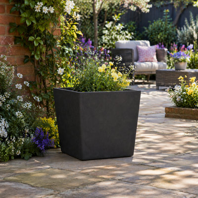 Fargro Home And Garden Square Planter Charcoal Black Polystone Outdoor Plant Pot 30Cm X 30Cm X 30Cm 24L Medium from B&Q