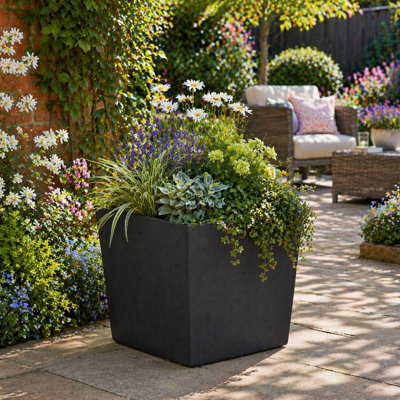 Fargro Home And Garden Square Planter Charcoal Black Polystone Outdoor Plant Pot 40Cm X 40Cm X 40Cm 58L Large from B&Q