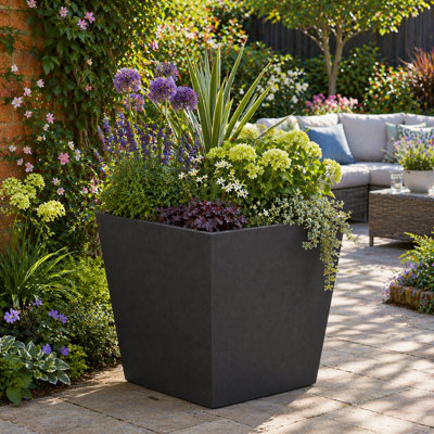 Fargro Home And Garden Square Planter Charcoal Black Polystone Outdoor Plant Pot 45Cm X 45Cm X 45Cm 83L Large from B&Q