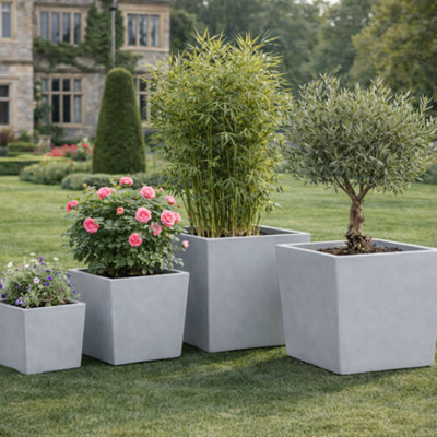 Fargro Home And Garden Square Planter Grey Polystone Outdoor Plant Pot 40Cm X 40Cm X 40Cm 58L Large from B&Q