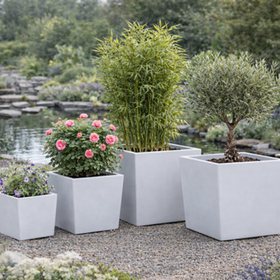 Fargro Home And Garden Square Planter White Polystone Outdoor Plant Pot 45Cm X 45Cm X 45Cm 83L Large from B&Q