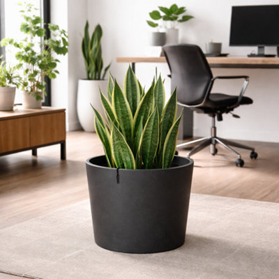 Fargro Home And Garden Bucket Round Planter Charcoal Black Polystone Outdoor Plant Pot 40Cm X 32Cm 30L Medium from B&Q