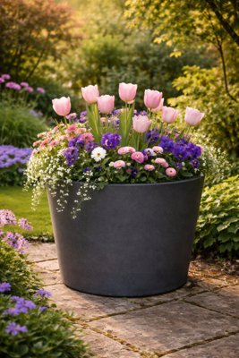 Fargro Home And Garden Bucket Round Planter Charcoal Black Polystone Outdoor Plant Pot 54Cm X 42Cm 74L Extra Large from B&Q