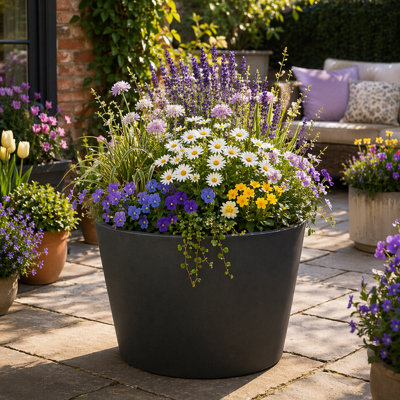 Fargro Home And Garden Bucket Round Planter Light Grey Polystone Outdoor Plant Pot 54Cm X 42Cm 74L Extra Large from B&Q
