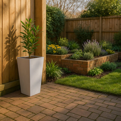 Fargro Home And Garden™ Tall Tapered Garden PlanterPolystone Light Grey Outdoor Plant Pot TaperedL41 W41 H80 Cm80L from B&Q