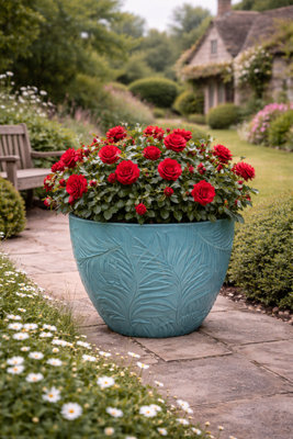 Fargro Home And Garden™ Fern Round PlanterBlue D22.8 X H20.5 Cm5L Indoor & Outdoor Plant Pot from B&Q