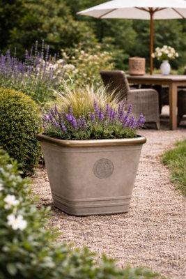 Fargro Home And Garden™ Trident Square Planter With Metallic Brass RimFossil Terra L33 X W33 X H35.3 Cm Plant Pot from B&Q