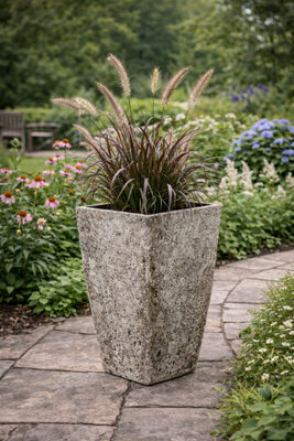 Fargro Home And Garden™ Tobi Mossed Grey Stone Effect Tall Tapered Square PlanterL34 X W34 X H50 Cm (4.3 Kg) from B&Q