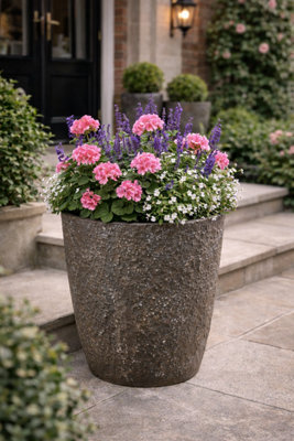 Fargro Home And Garden™ Tobi Mossed Grey Stone Effect Textured Round PlanterD35 X H37.5 Cm Outdoor Plant Pot (2.34Kg) from B&Q