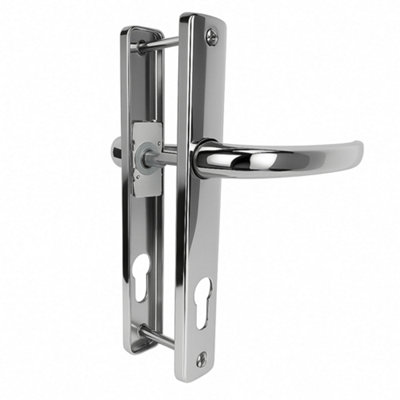 B&Q Upvc Door Handle With Built-In Spring Cassette 92Pz, 215Mm Screw Centres Chrome Finish White