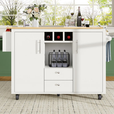 Kitchen Cart Buffet Cabinet Kitchen Trolley With Folding Worktop Kitchen Island With Towel Rack And Spice Rack from B&Q