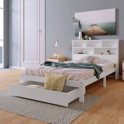 Bed With Shelves White Wooden Storage Bed Underbed Drawer 3Ft Single 90 X 190 Cm Frame Only from B&Q