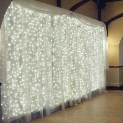 Curtain Lights Plug In712 Led 6M X 3M Cool White Curtain Fairy Lights8 Modes Hanging Fairy String Lights Mains Powered from B&Q