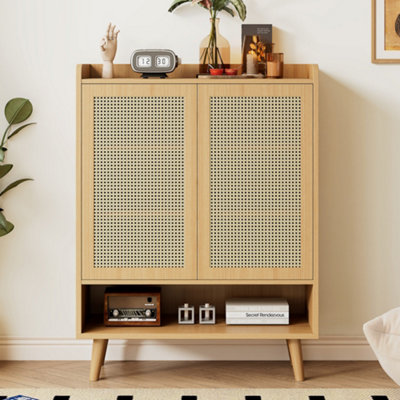  - Rattan Shoe Storage Cabinet 5 Tier Freestanding Shoe Cupboard With Doors Natural Rattan Shoe Organiser For Hallway Entryway Boots