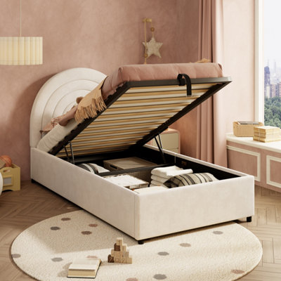 Aka Single Upholstered Bed With Slatted Frame And Headboard - Cream - Image 3