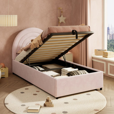 Aka Single Upholstered Bed With Slatted Frame And Headboard, Pink - Pink - Image 3