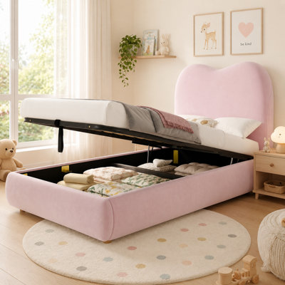 Aka Upholstered Hydraulic Bed With Headboard And Large Storage Space - Pink - Image 3