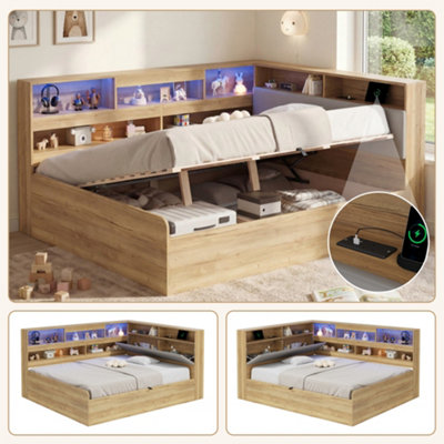 Aka Double Hydraulic Storage Bed With Led & Usb, White - White - Image 3
