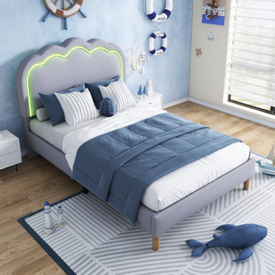 Aka Unisex Grey Linen Bed With Led & Adjustable Headboard In Single - Image 3