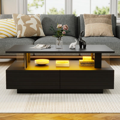 Aka Unisex Black Coffee Table With Open Storage, Drawers & Led Lights In Size 2 - Image 3