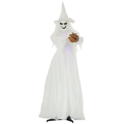 Aka Halloween White Witch, Pumpkin Head, Skeleton Ghost, Light-Up Eyes - White - Image 3
