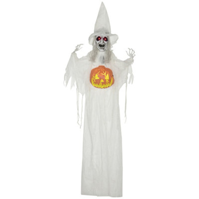 Aka Unisex White Outdoor Halloween Witch, Pumpkin, Sound, Motion & Light-Up Eyes In - Image 3