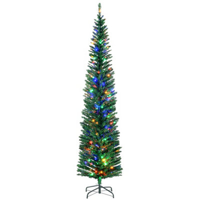  - 7.5Ft Pre-Lit Pencil Christmas Tree With Multicolour Led Lights