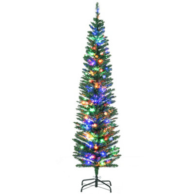  - 6Ft Pre-Lit Pencil Christmas Tree With Multicolour Led Lights