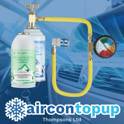 Car Aircon Ac Regas R134A Compatible Refrigerant X1 + Leak Sealer + Professional Type Hose & Gauge Kit from B&Q