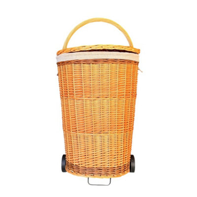 Red Hamper Full Buff Willow Wheeled Shopping Basket 41Cm