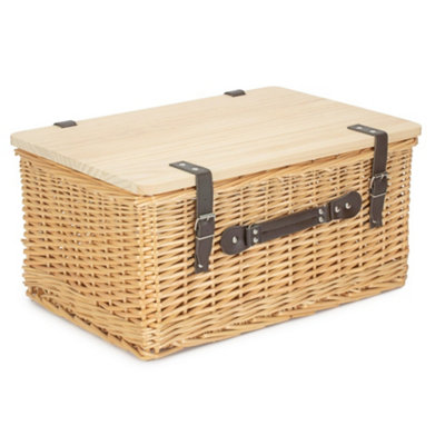 B&Q -  51Cm Buff Willow Empty Picnic Basket With Pinewood Lid