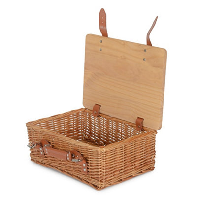 Red Hamper Double Steamed Empty Picnic Basket With Pinewood Lid 36Cm