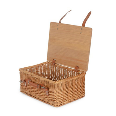 Red Hamper Double Steamed Empty Picnic Basket With Pinewood Lid 41Cm