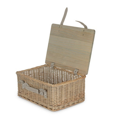 Red Hamper Antique Wash Empty Picnic Basket With Pinewood Lid 41Cm