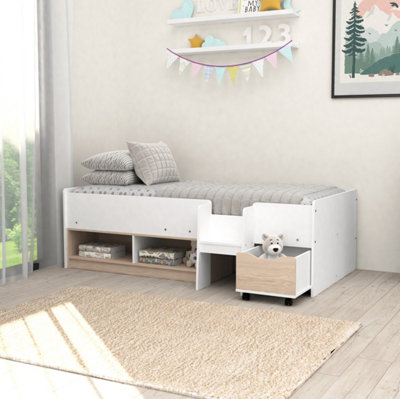 Rackhams White Single Cabin Bed With Storage And Pull Out Drawer, Oak Effect - Single - Image 4