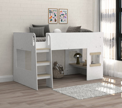 Kidsaw Mid Sleeper With Under Desk White/oak