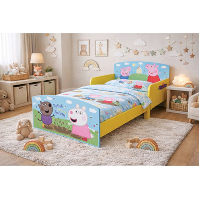Kidsaw Unisex Multicolor Peppa Pig Kids Toddler Bed Frame With Safety Rails, Yellow/Blue | : Junior - Image 6