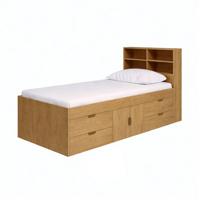 Kidsaw Captains Single Oak Low Sleeper Cabin Bed With Bookcase Headboard - Image 6