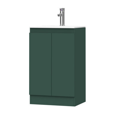 Belofay 500mm Bathroom Vanity Units With Basin With White Ceramic Bathroom Sink Soft Close Hinges & 1 Tap Hole (Denvor Green) from B&Q