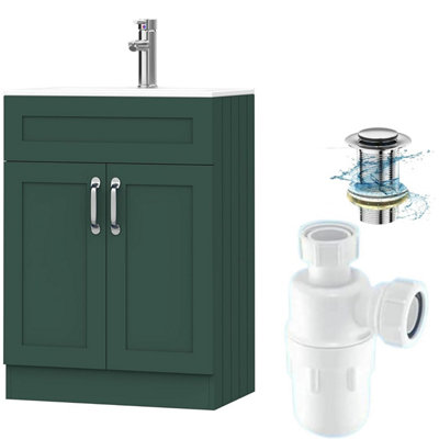 Belofay 600mm Bathroom Vanity Unit With BasinWhite Ceramic Bathroom Sink With Trap And WasteNo Tap Included(Crawley Green) from B&Q