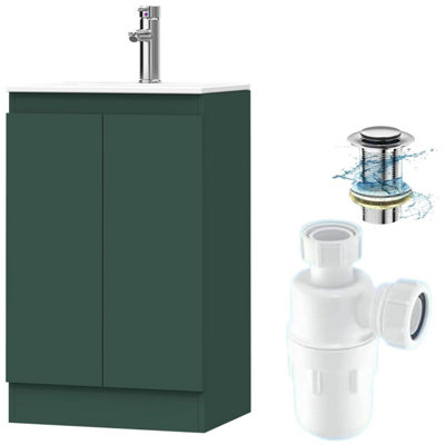 Belofay 500mm Bathroom Vanity Unit With BasinWhite Ceramic Bathroom Sink With Trap And WasteNo Tap Included(Denvor Green) from B&Q